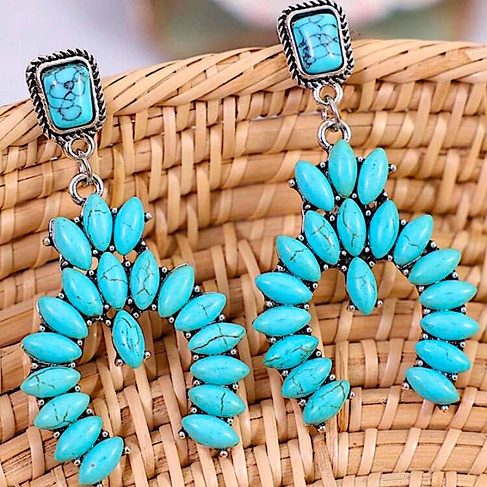 Bohemian Handmade Turquoise Dangle Earrings, Boho , Western, B… - Picture 4 of 4